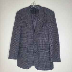 Vintage 90s Burberry‎ Mens 40 Wool Houndstooth Sport Coat Blazer Jacket Grey